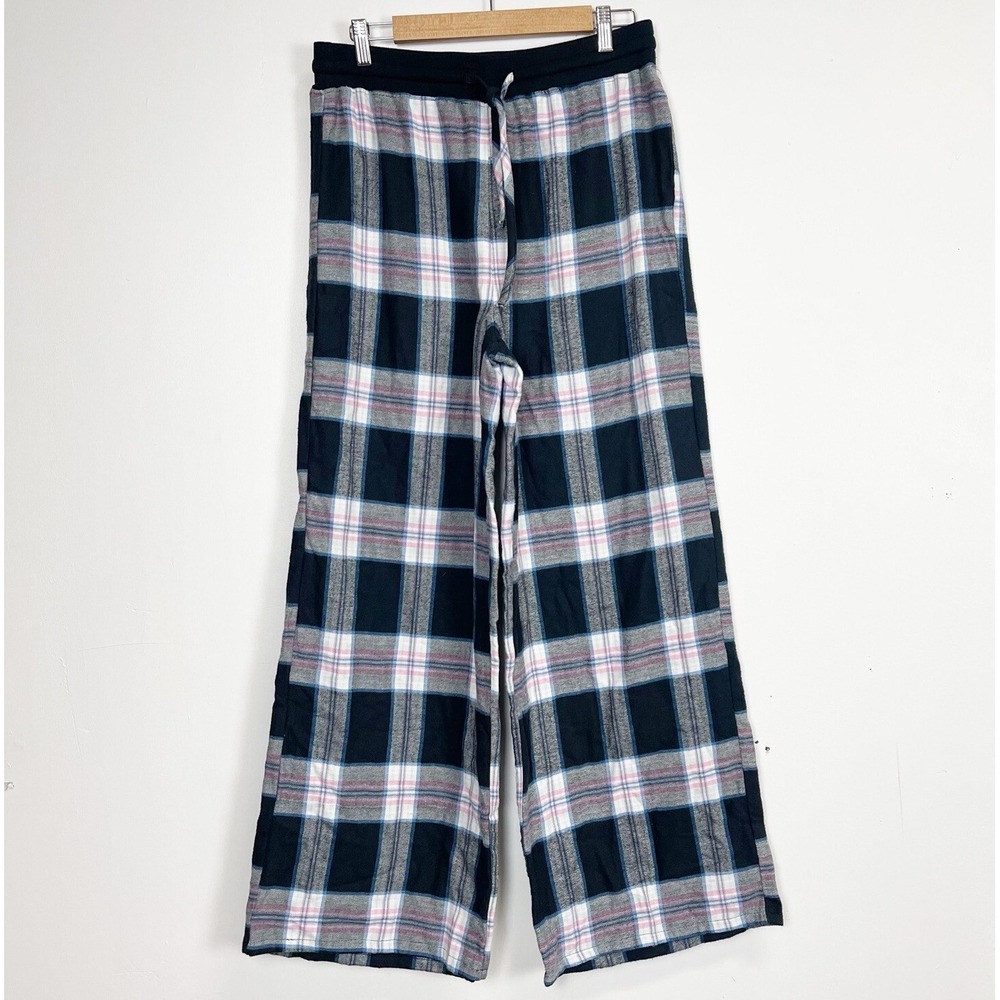 BP Pajama Pants Womens Size Medium Black Pink Blue Plaid Drawstring NWOT NEW